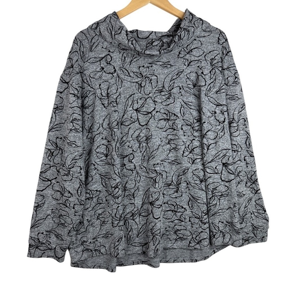 Lane Bryant Cowl Neck Floral Abstract Print Long Sleeve Top size 22/24 Gray